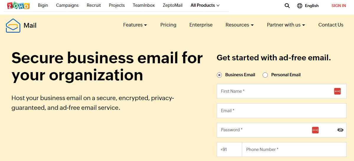 zoho mail kinsta email alternative