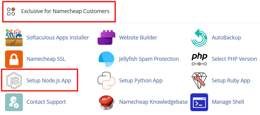 namecheap nodejs setup via cpanel