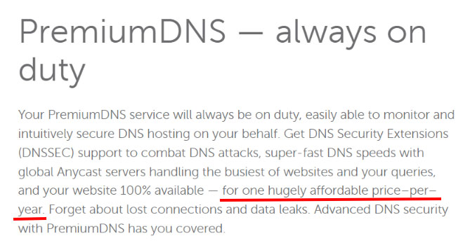 namecheap premium dns has a cost