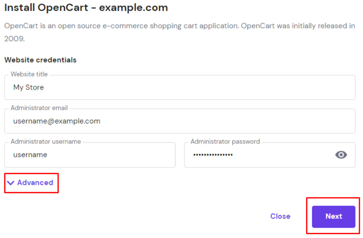 configuration of opencart