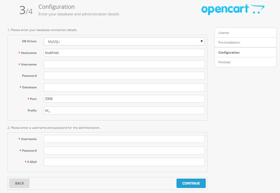 opencart installer