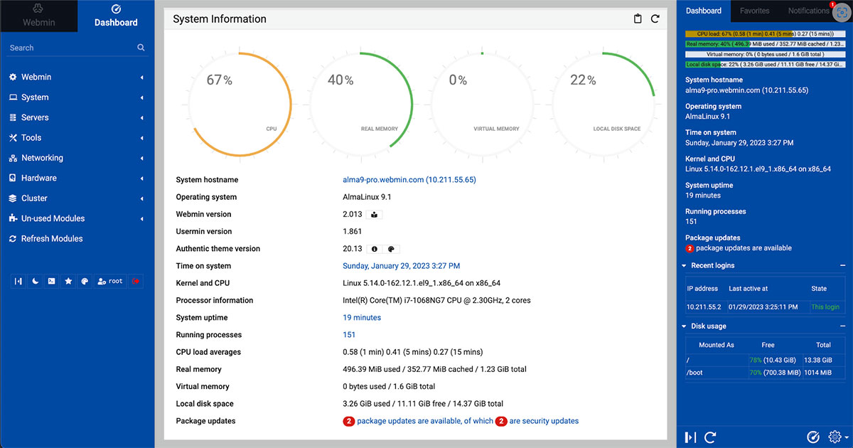 webmin free control panel