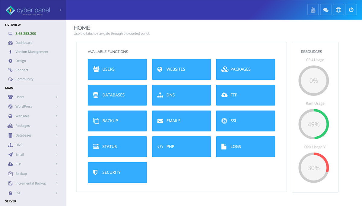 cyberpanel vps control panel