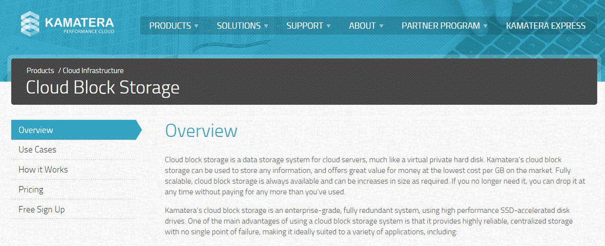 kamatera stockage de blocs cloud