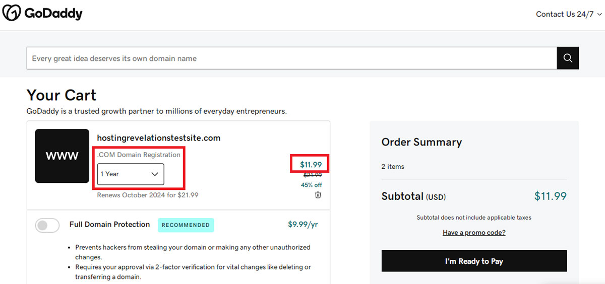godaddy domain pricing