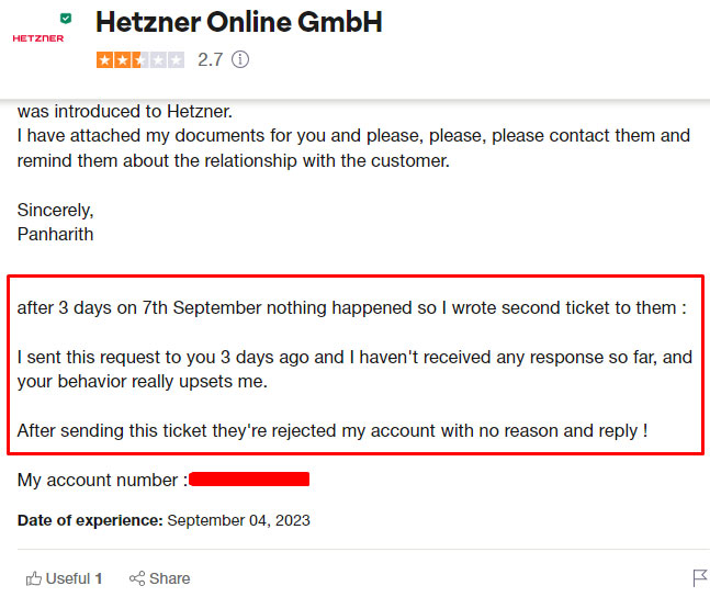 hetzner response delays limited support