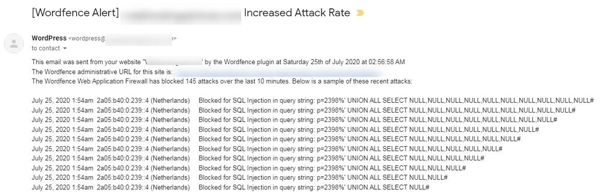 Wordfence Email Alert
