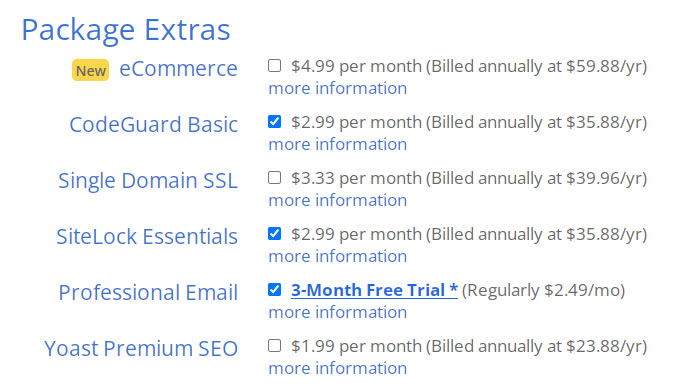 bluehost add on products