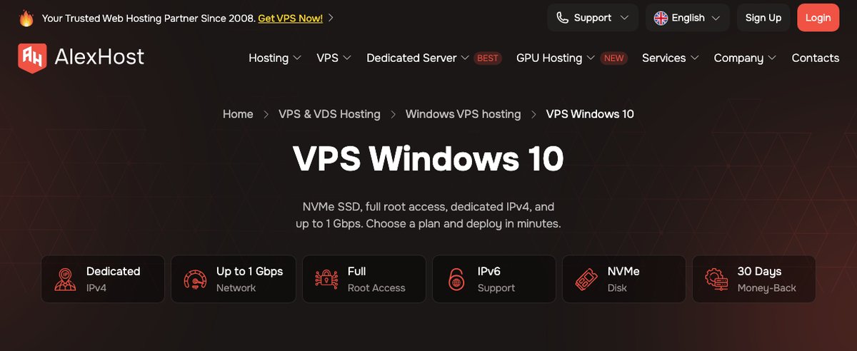 alexhost windows 10 vps