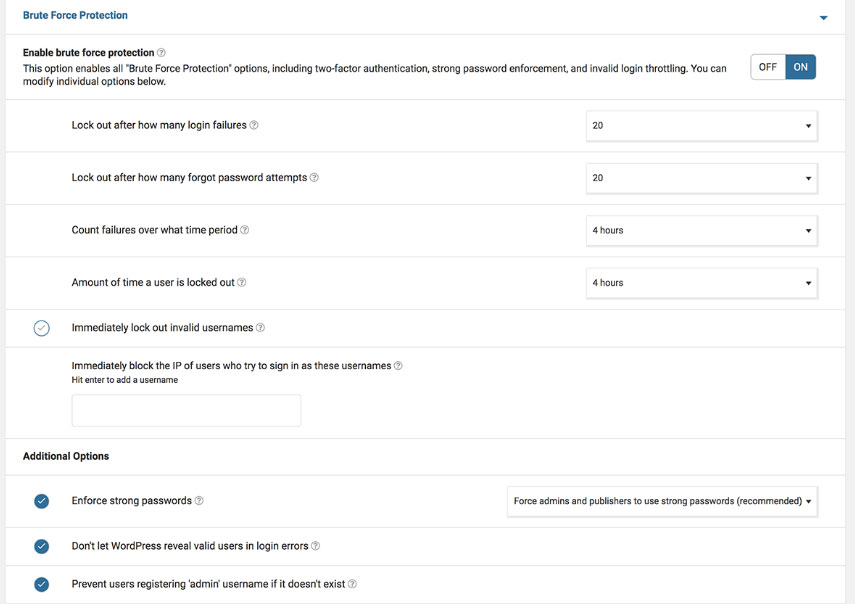 wordfence security options