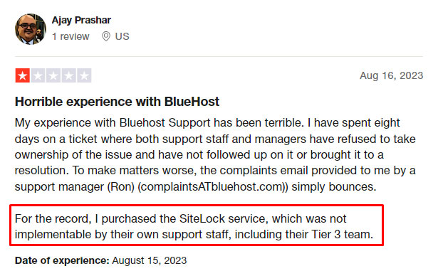 bluehost sitelock not implemented