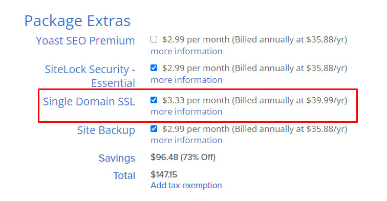 single domain ssl by bluehost