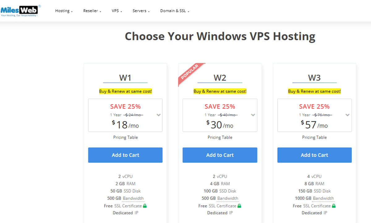 milesweb w1 plan price