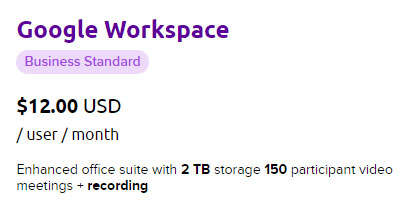 business standard plan pricing
