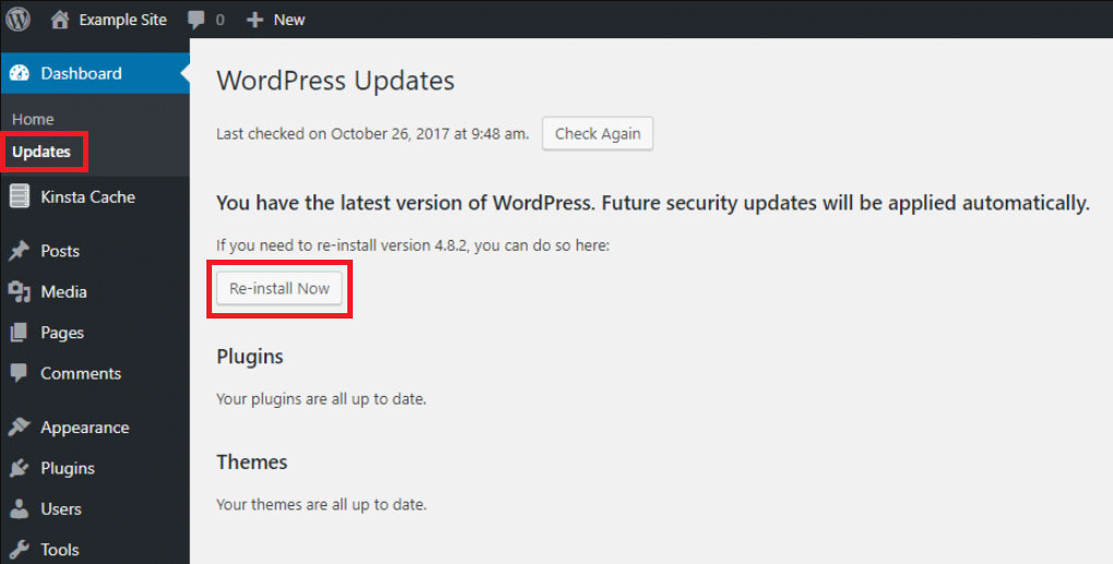 re installing wordpress