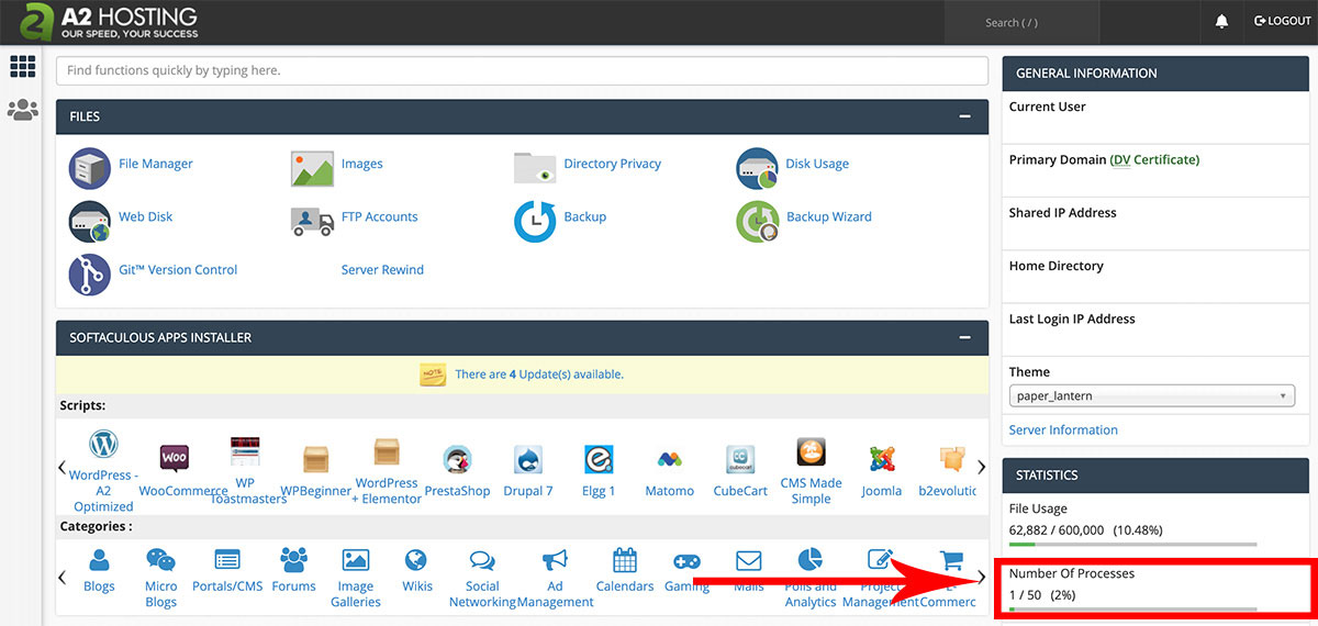 a2hosting entry processes statistics