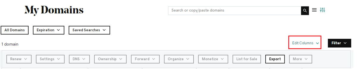Godaddy domain management dashboard