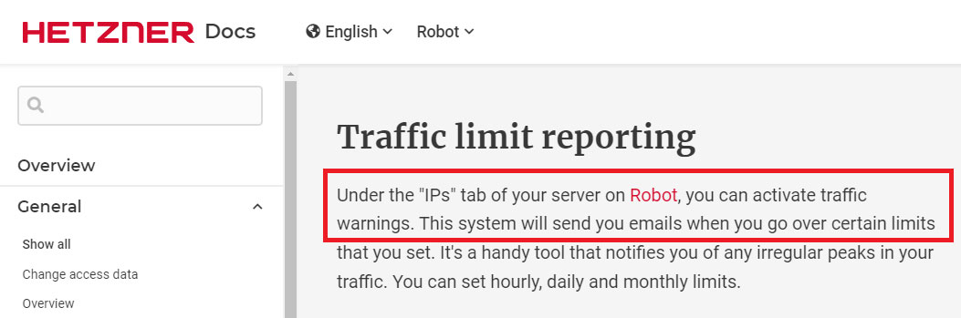 hetzner custom traffic warnings
