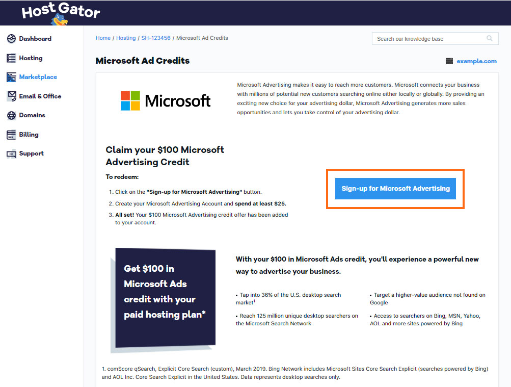 hostgator microsoft ads credit