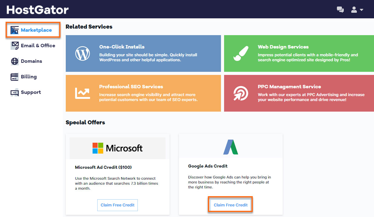claiming hostgator google ads credit