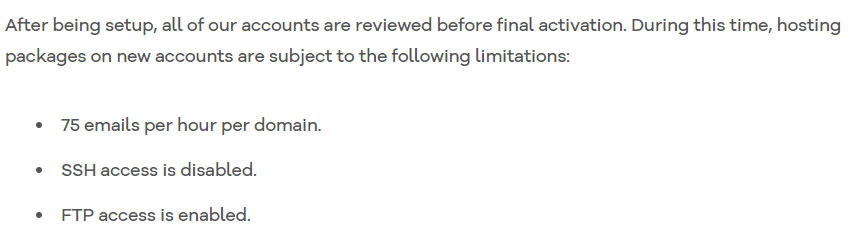 hostgator limitations after account setup
