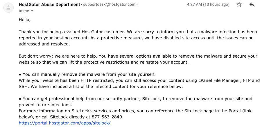hostgator sitelock scam