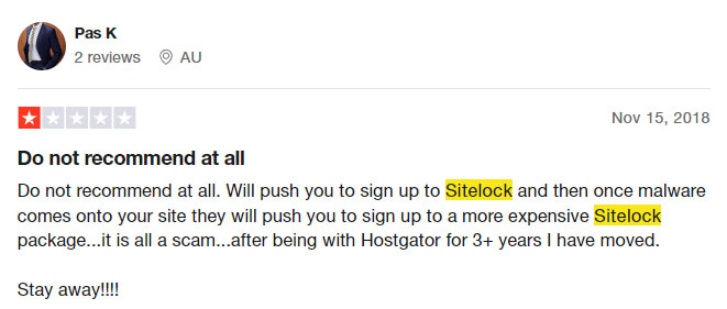 hostgator sitelock customer review