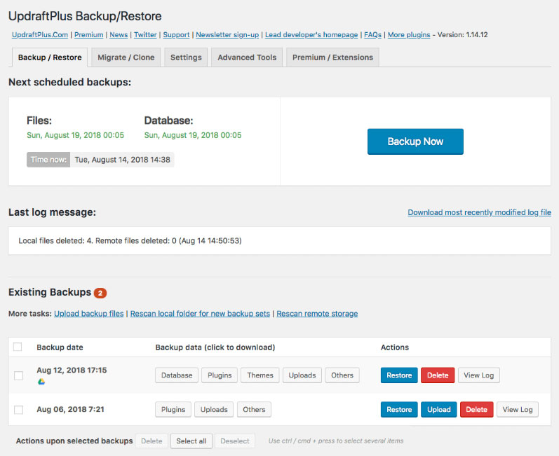 updraftplus wordpress backup plugin