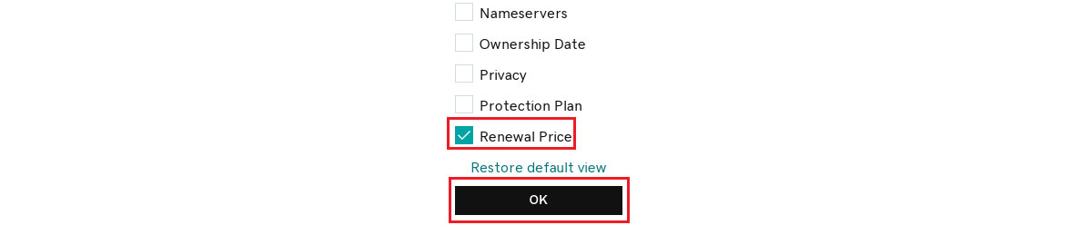 Godaddy Enable Domain Renewal Price column