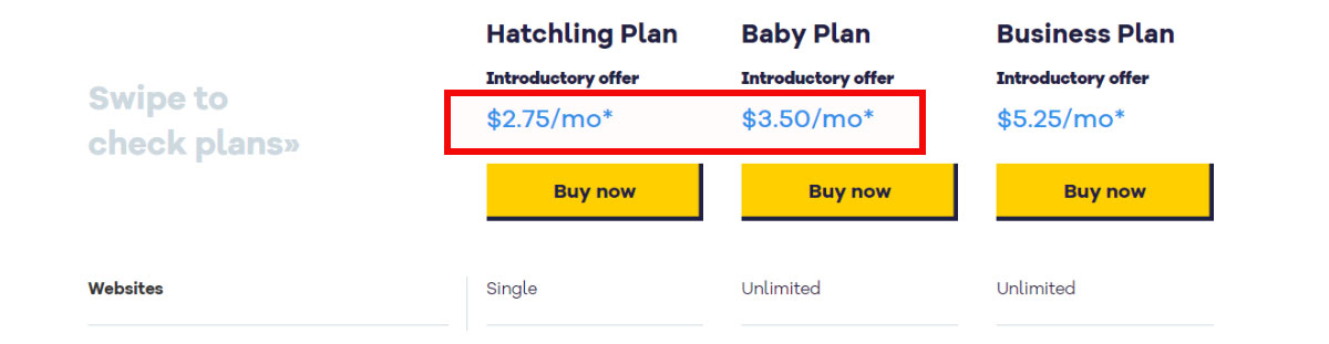 HostGator Hatchling and Baby Price Difference