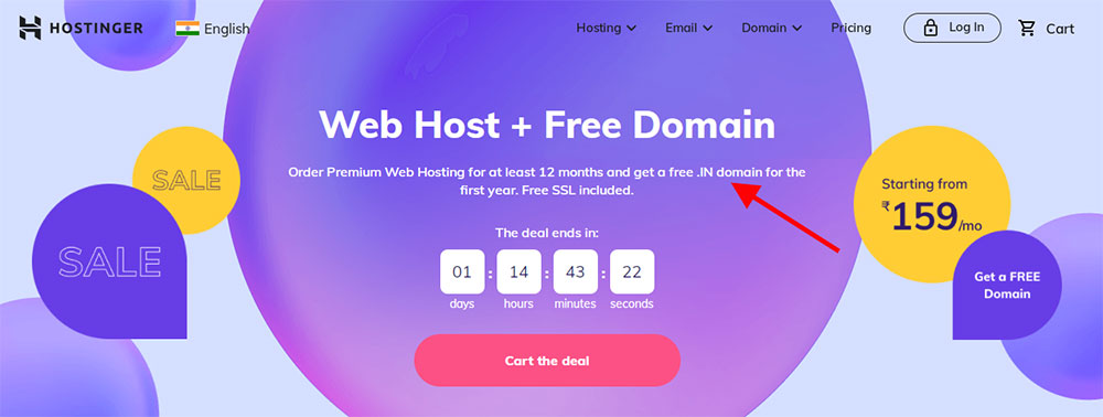 hostinger free .in domain