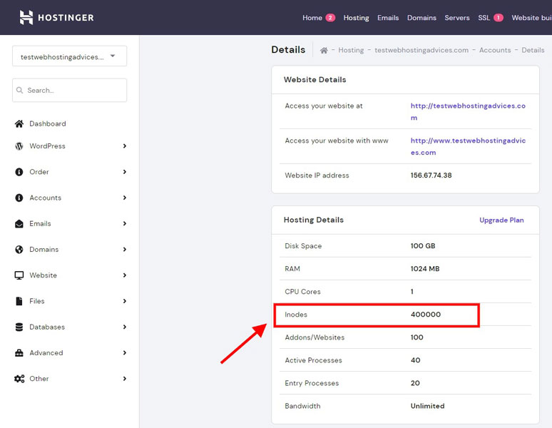 inode limit in hostinger premium plan