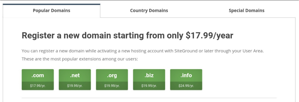 Domain Name Extensions Offered By SiteGround