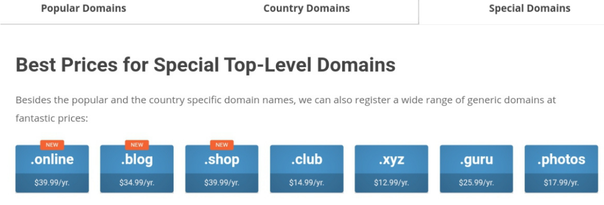 Domain Name Extensions Offered By SiteGround