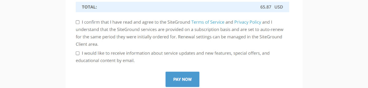 Siteground Pay & Get Started 