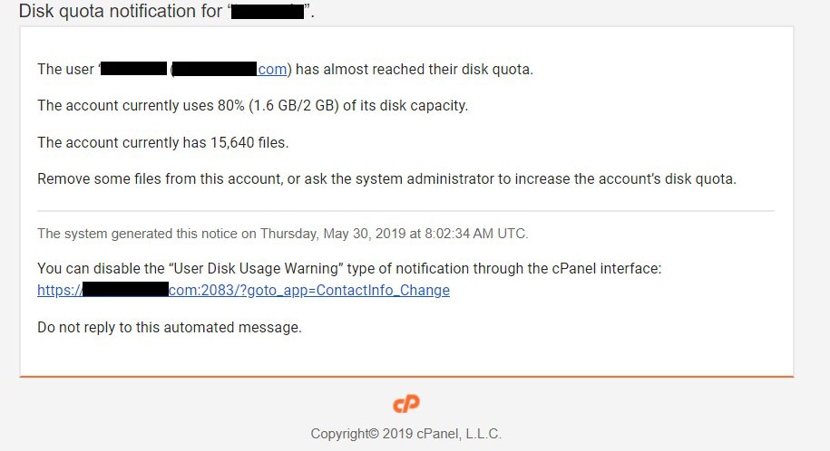 disk quota notification