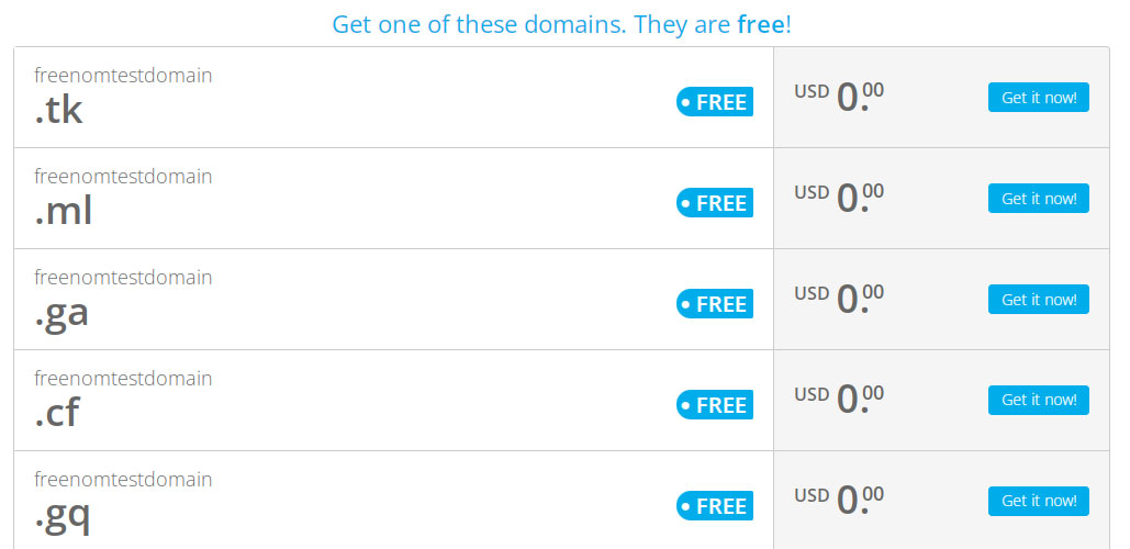 freenom free domain tlds