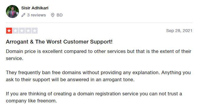  freenom trustpilot bad support