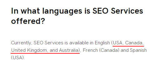 Languages Godaddy SEO Services Support