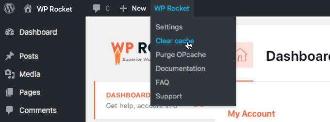 WP Rocket Clear Cache