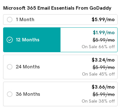 Godaddy Microsoft 365 Email Essentials