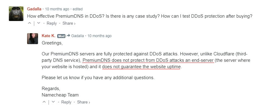 namecheap no ddos protection guarantee