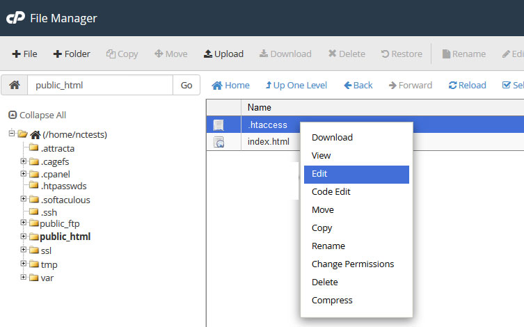 customise the htaccess file