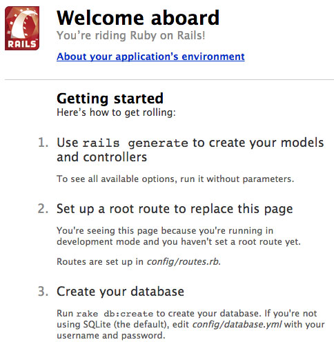 ruby on rails welcome page
