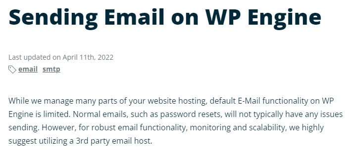 wp engine email functionality