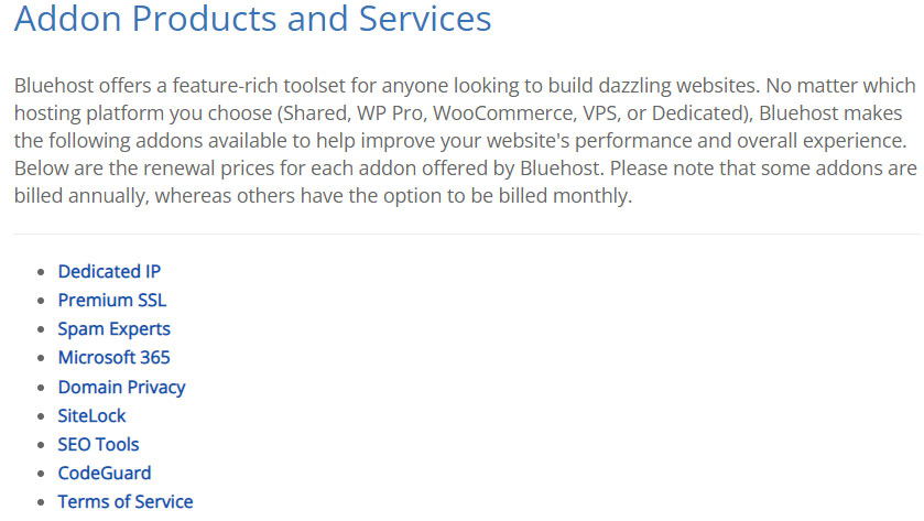 bluehosts costly add on renewals