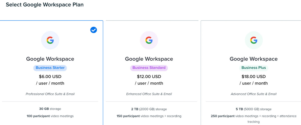 dreamhost google workspace pricing