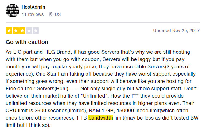 hostgator bandwidth customer review