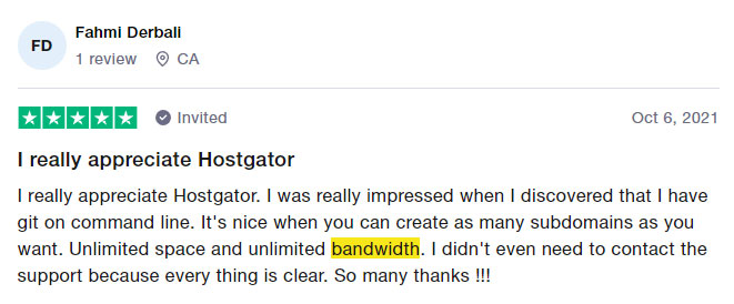 hostgator bandwidth review trustpilot