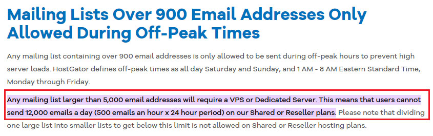 hostgator email sending limit per day